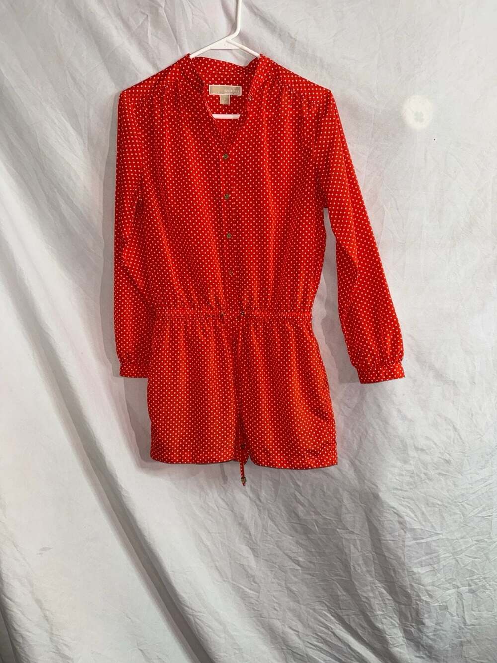 Michael Kors Red and White Polka Dot Long Sleeve Drawstring Romper